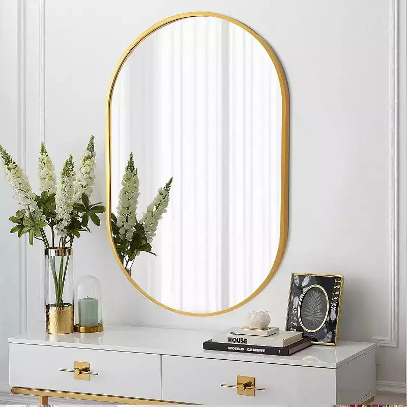 Miroir de salle de bain ovale minimaliste avec cadre en aluminium, miroir suspendu, miroir mural pour salle de bain, salon, chambre à coucher
