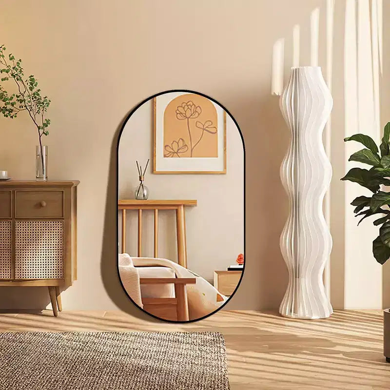 Okak Minimalism Oval Bathroom Mirror with Aluminum Frame, Hanging Mirror, Wall Mirror for Bathroom, Living Room, Bedroom