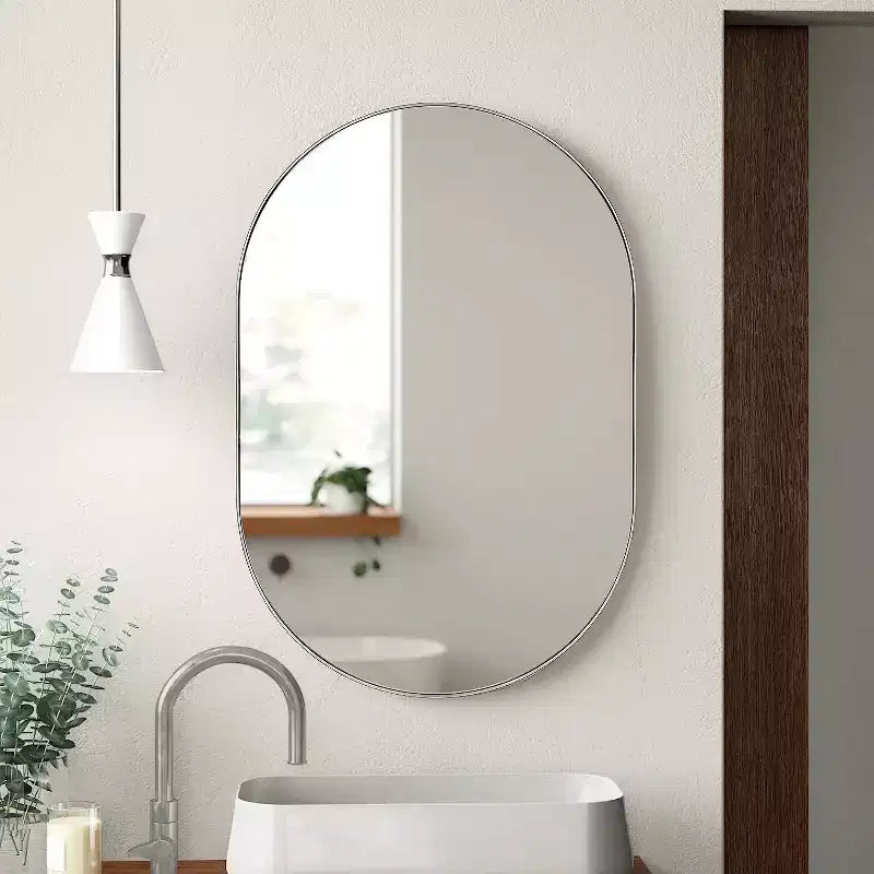 Miroir de salle de bain ovale minimaliste avec cadre en aluminium, miroir suspendu, miroir mural pour salle de bain, salon, chambre à coucher