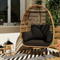 Fauteuil œuf surdimensionné pivotant à 360°, chaise longue de jardin en rotin PE avec coussin moelleux, cadre en acier et base en métal, conception de panier en osier étanche