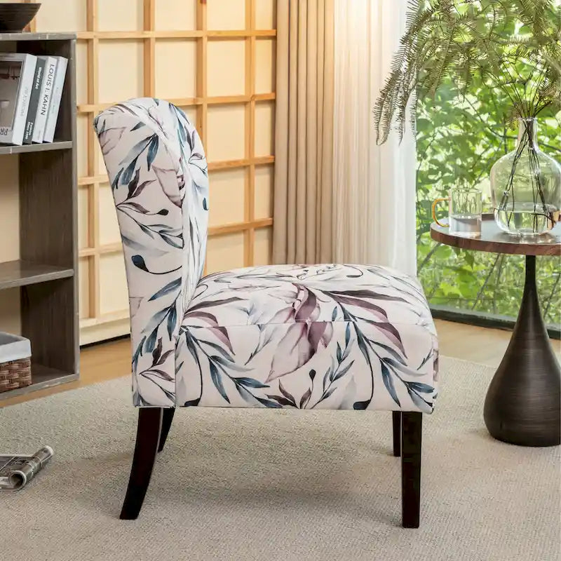 Fauteuil d'appoint capitonné Floral Violet 29,13 po avec pieds en bois