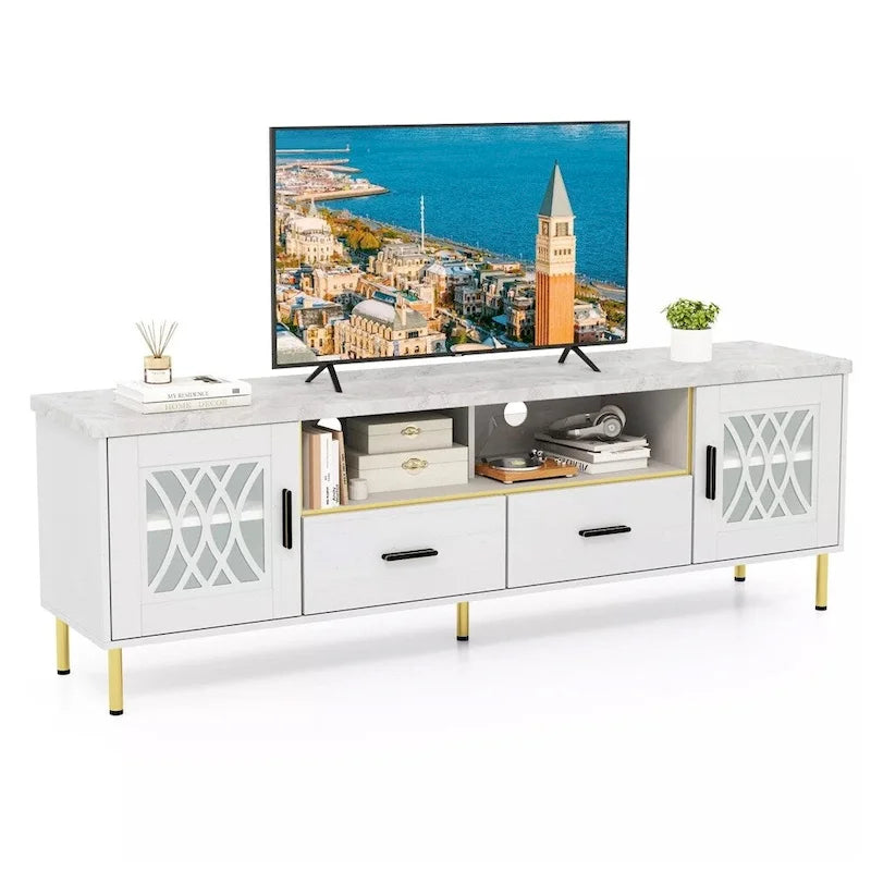 Meuble TV moderne en faux marbre de 180 cm pour téléviseurs de 80 pouces Blanc - 73 pouces
