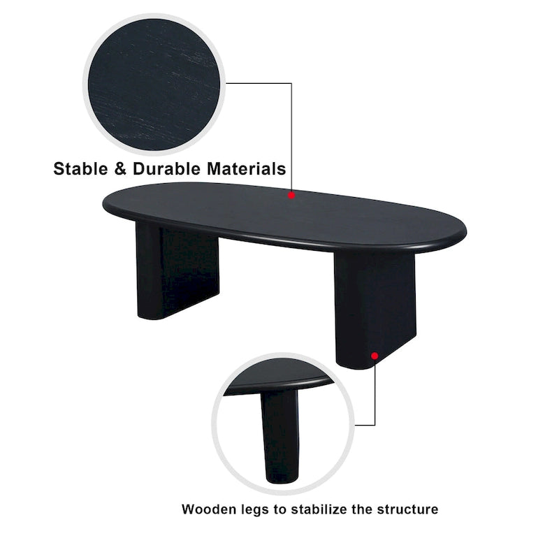 Table basse moderne Table basse ovale avec 2 pieds épais verticaux Bords arrondis, pour salons Noir antique