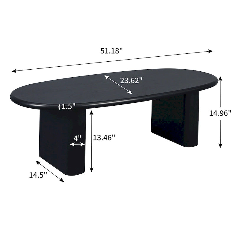 Table basse moderne Table basse ovale avec 2 pieds épais verticaux Bords arrondis, pour salons Noir antique
