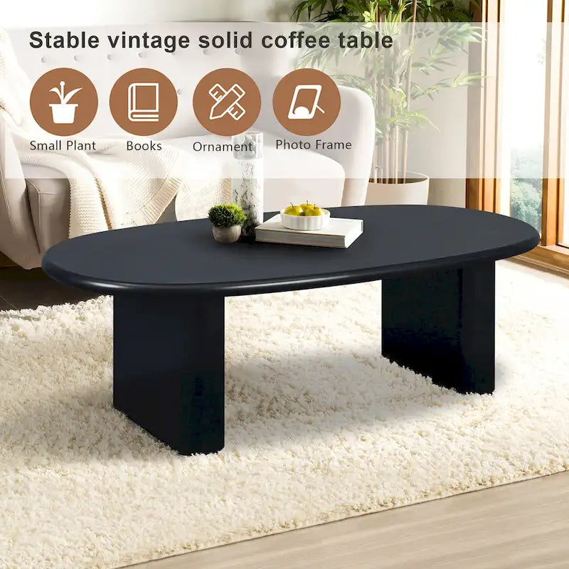 Table basse moderne Table basse ovale avec 2 pieds épais verticaux Bords arrondis, pour salons Noir antique