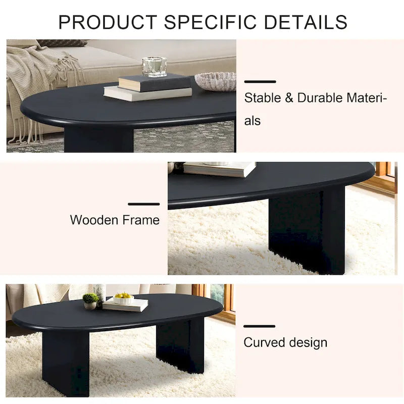 Table basse moderne Table basse ovale avec 2 pieds épais verticaux Bords arrondis, pour salons Noir antique