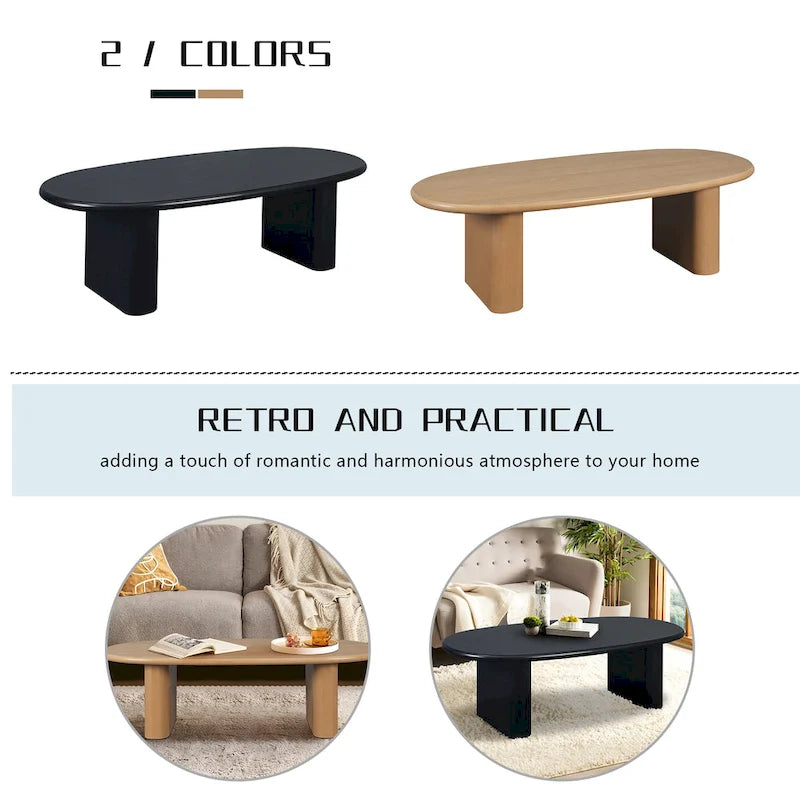 Table basse moderne Table basse ovale avec 2 pieds épais verticaux Bords arrondis, pour salons Noir antique