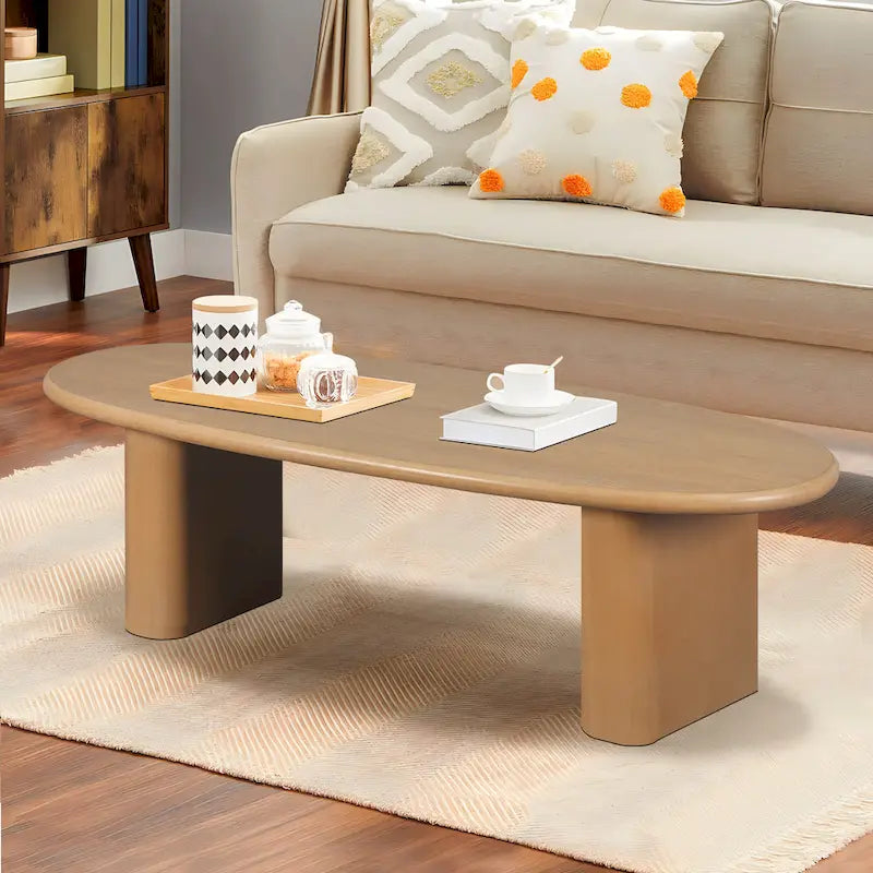 Table basse moderne Table basse ovale avec 2 pieds épais verticaux Bords arrondis, pour salons Noir antique