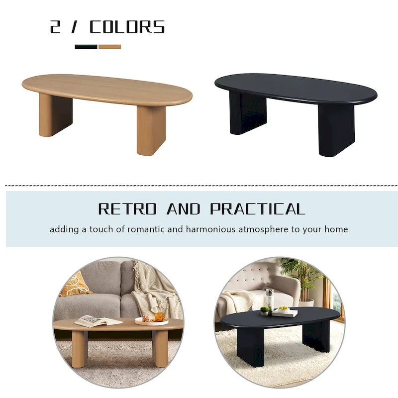 Table basse moderne Table basse ovale avec 2 pieds épais verticaux Bords arrondis, pour salons Noir antique