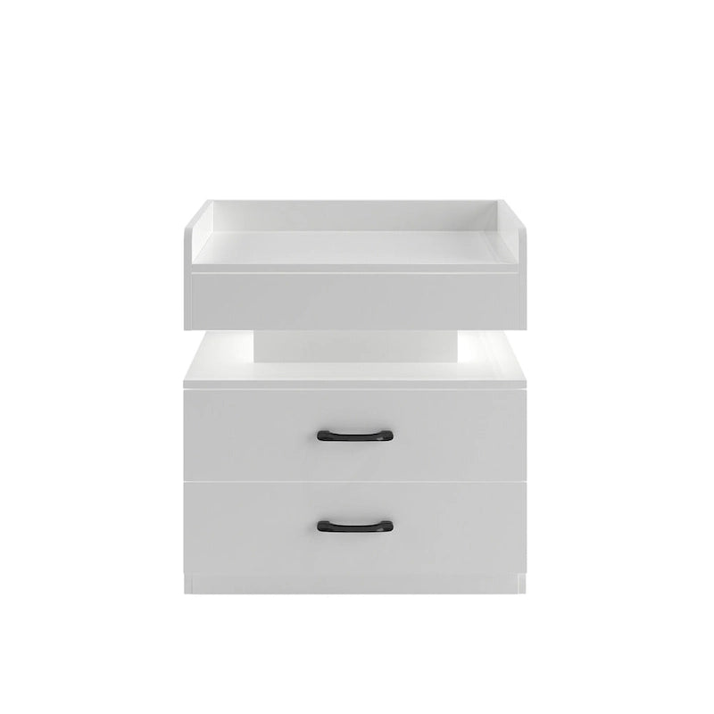 Table de chevet intelligente avec bande lumineuse LED réglable, armoire de rangement à 2 tiroirs, table d'appoint de canapé, table basse
