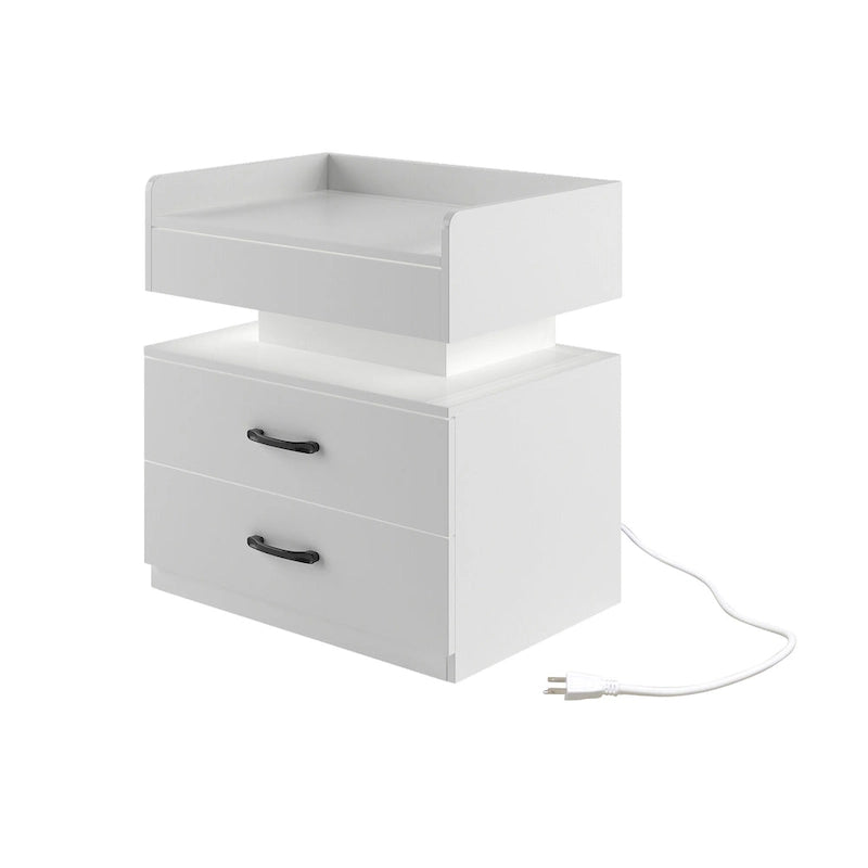 Table de chevet intelligente avec bande lumineuse LED réglable, armoire de rangement à 2 tiroirs, table d'appoint de canapé, table basse