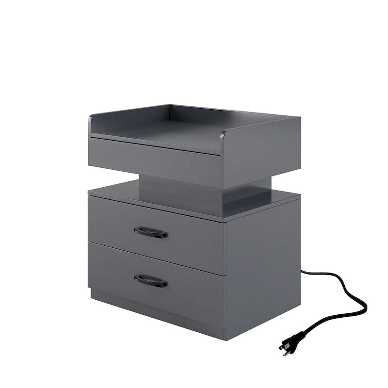 Table de chevet intelligente avec bande lumineuse LED réglable, armoire de rangement à 2 tiroirs, table d'appoint de canapé, table basse