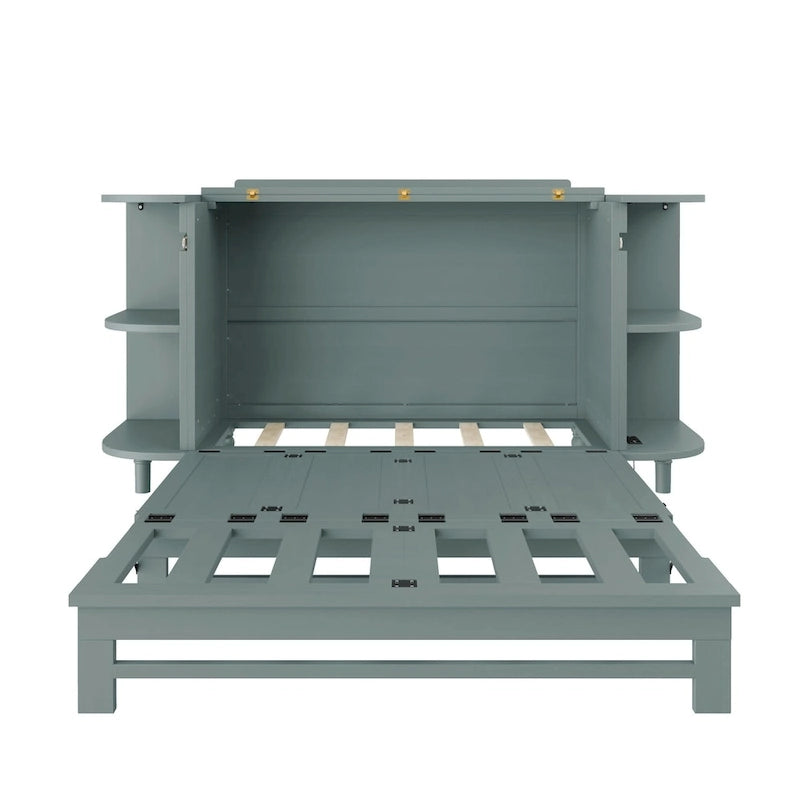 Lit escamotable de ferme, lit pliant plateforme, lit escamotable convertible de style commode/cube avec étagères incurvées et station de recharge
