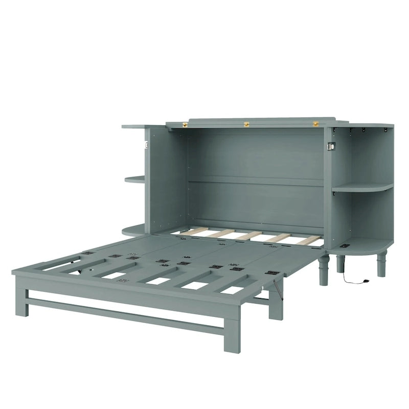 Lit escamotable de ferme, lit pliant plateforme, lit escamotable convertible de style commode/cube avec étagères incurvées et station de recharge