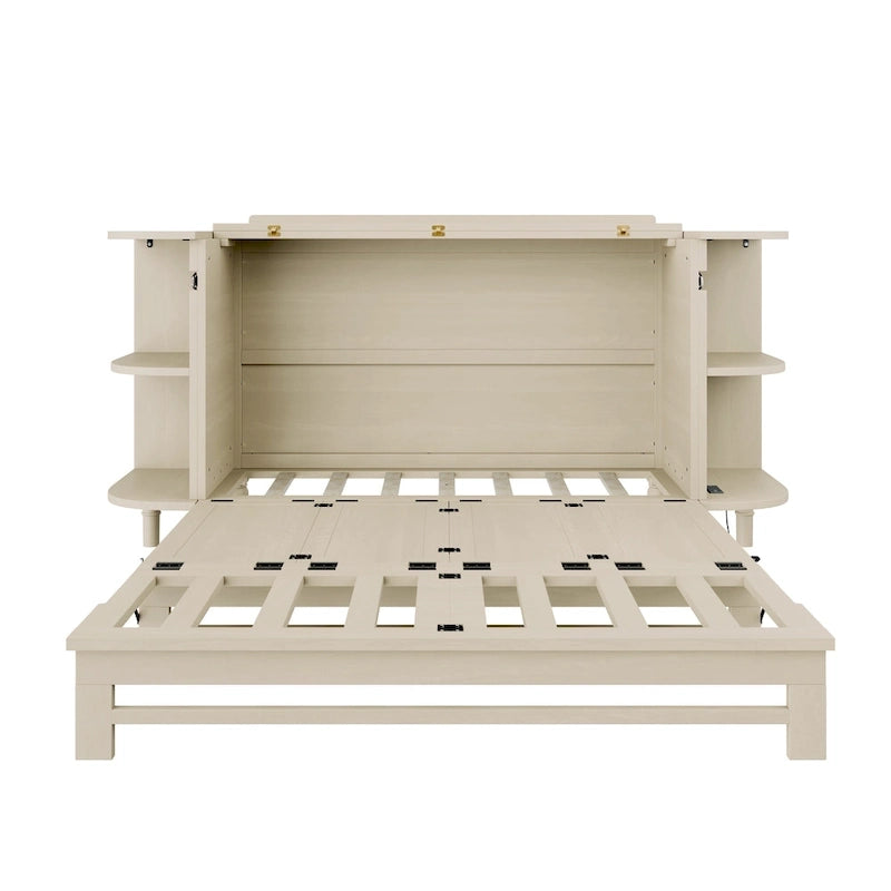 Lit escamotable de ferme, lit pliant plateforme, lit escamotable convertible de style commode/cube avec étagères incurvées et station de recharge