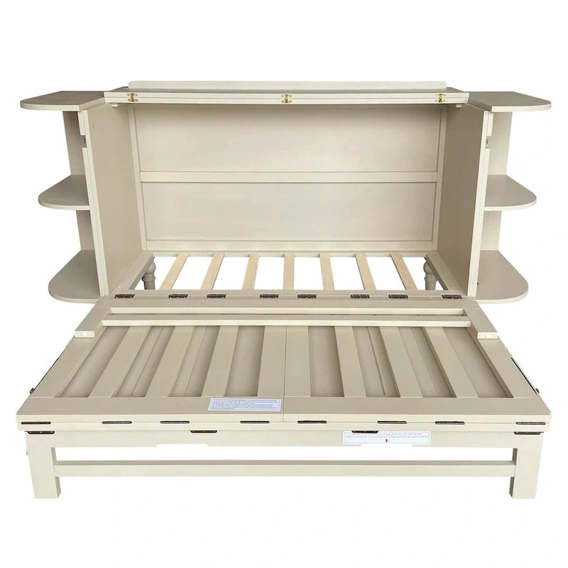 Lit escamotable de ferme, lit pliant plateforme, lit escamotable convertible de style commode/cube avec étagères incurvées et station de recharge