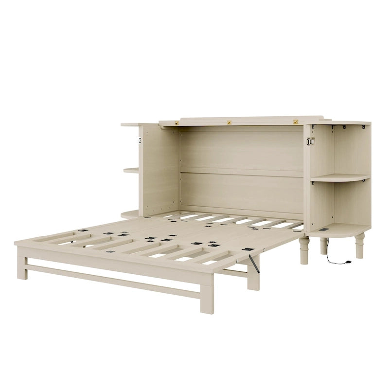 Lit escamotable de ferme, lit pliant plateforme, lit escamotable convertible de style commode/cube avec étagères incurvées et station de recharge