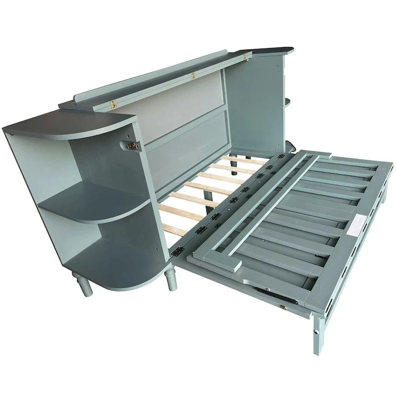 Lit escamotable de ferme, lit pliant plateforme, lit escamotable convertible de style commode/cube avec étagères incurvées et station de recharge