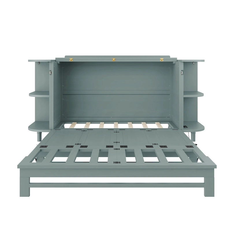 Lit escamotable de ferme, lit pliant plateforme, lit escamotable convertible de style commode/cube avec étagères incurvées et station de recharge