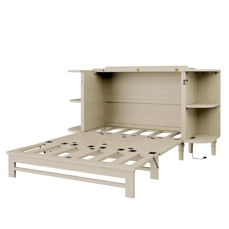 Lit escamotable de ferme, lit pliant plateforme, lit escamotable convertible de style commode/cube avec étagères incurvées et station de recharge