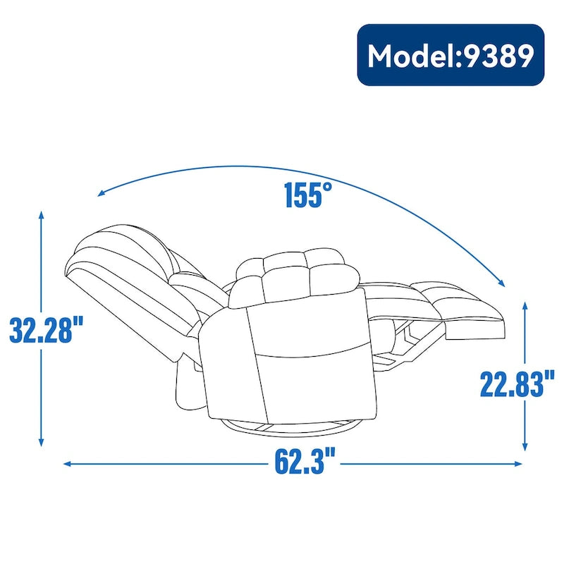 Fauteuil inclinable vert surdimensionné en tissu avec pivotement à 360°, fonction bascule et commandes manuelles pour un confort maximal