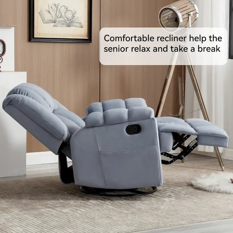 Fauteuil inclinable vert surdimensionné en tissu avec pivotement à 360°, fonction bascule et commandes manuelles pour un confort maximal