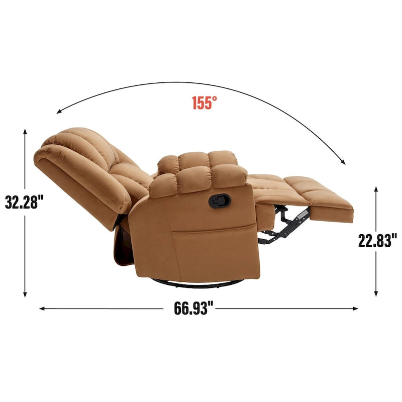 Fauteuil inclinable vert surdimensionné en tissu avec pivotement à 360°, fonction bascule et commandes manuelles pour un confort maximal