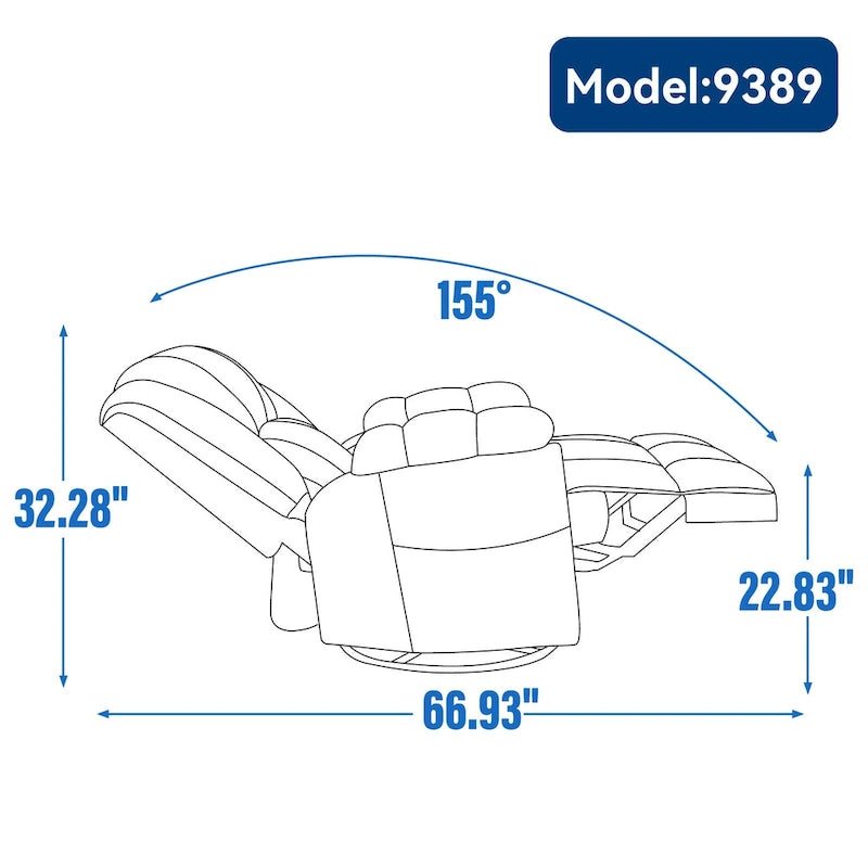 Fauteuil inclinable vert surdimensionné en tissu avec pivotement à 360°, fonction bascule et commandes manuelles pour un confort maximal