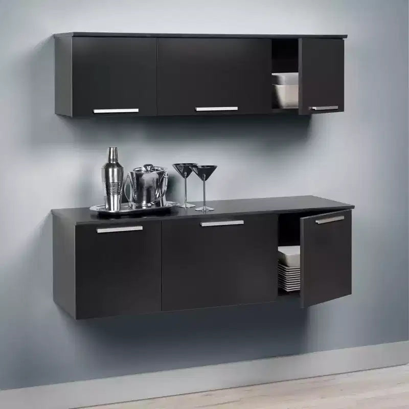 Armoire murale stratifiée noire, charnières à fermeture amortie, poignées nickelées