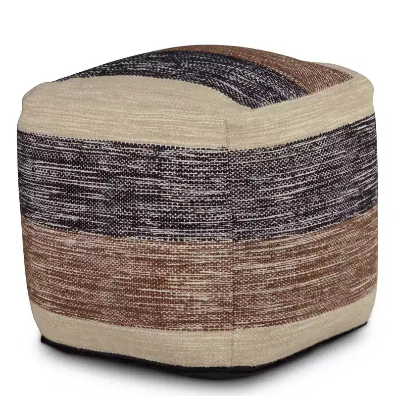 Pouf repose-pieds carré tissé à la main beige/marron/noir