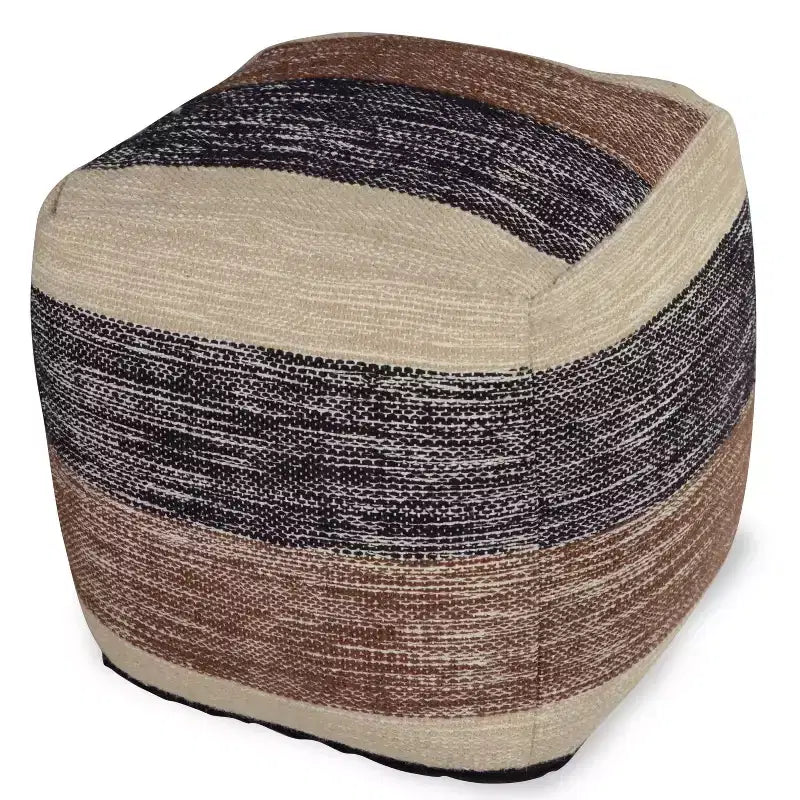 Pouf repose-pieds carré tissé à la main beige/marron/noir