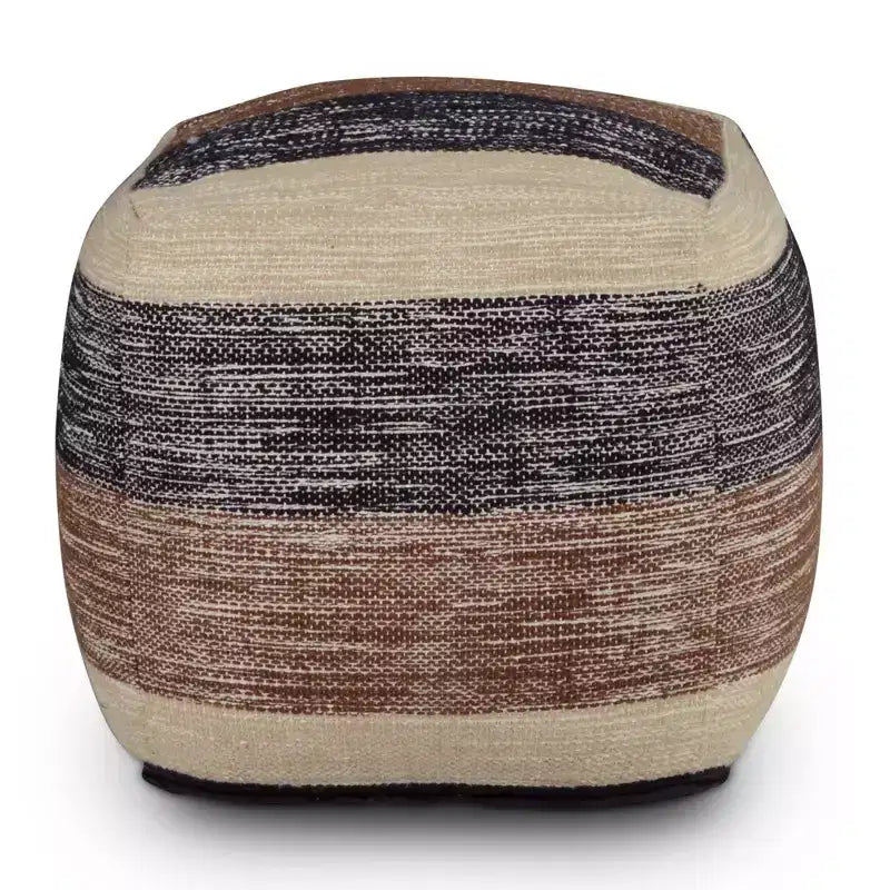 Pouf repose-pieds carré tissé à la main beige/marron/noir