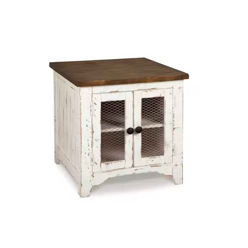 Wystfield End Table White/Brown - Signature Design by Ashley: Modern Style with Storage, Wood Legs & Double Doors