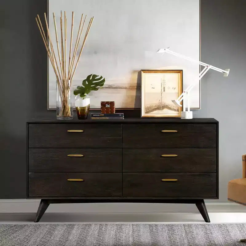 Commode moderne du milieu du siècle à 6 tiroirs