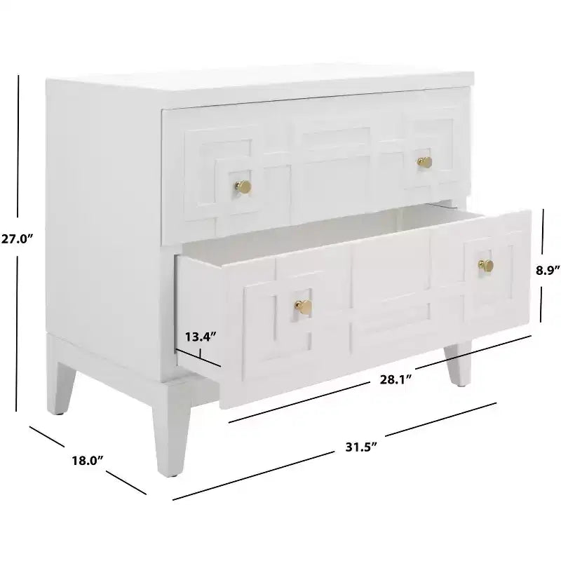 Table de chevet 2 tiroirs - Blanc/Or
