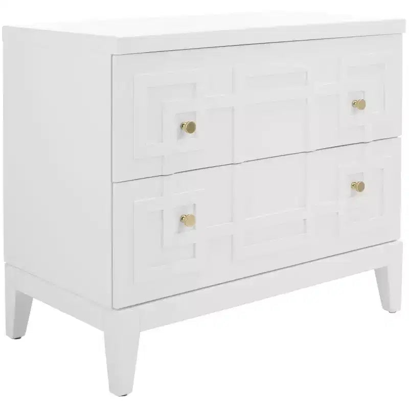 Table de chevet 2 tiroirs - Blanc/Or