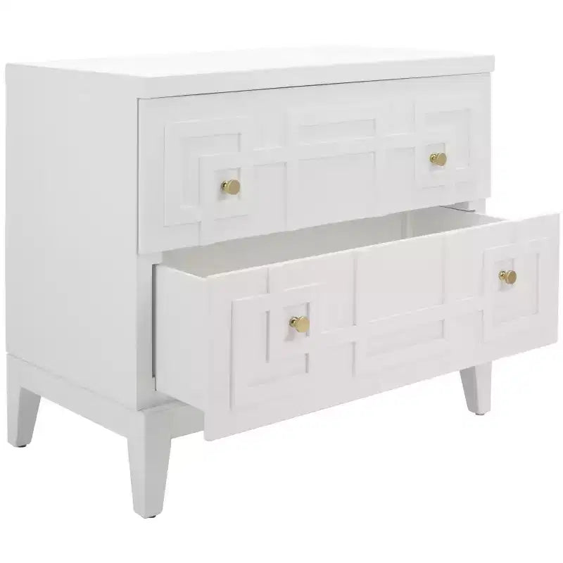 Table de chevet 2 tiroirs - Blanc/Or