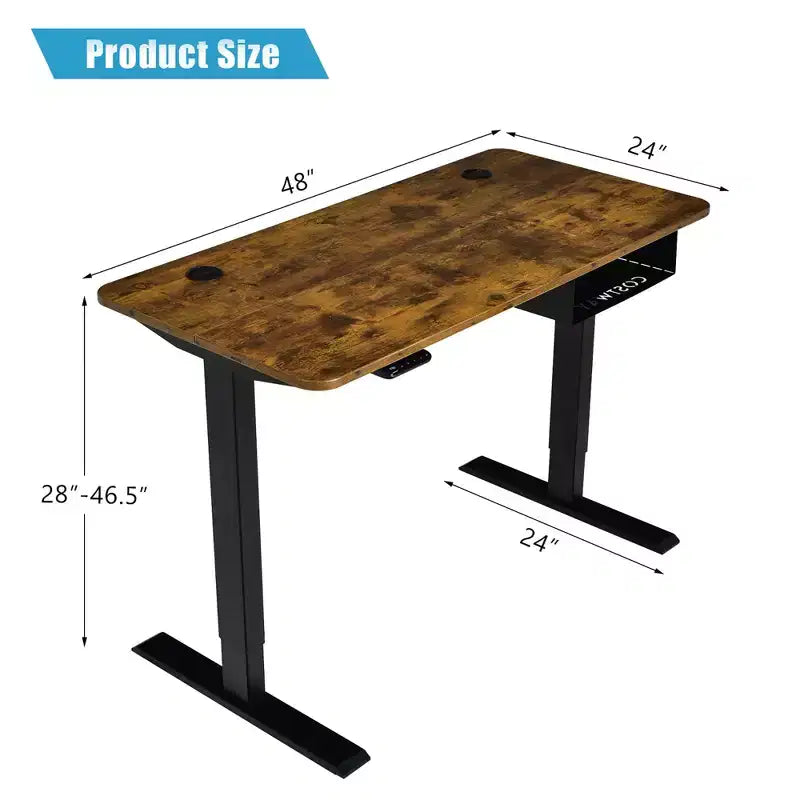 Bureau debout électrique 48 po réglable en hauteur avec panneau de commande et port USB Rustique/Noyer