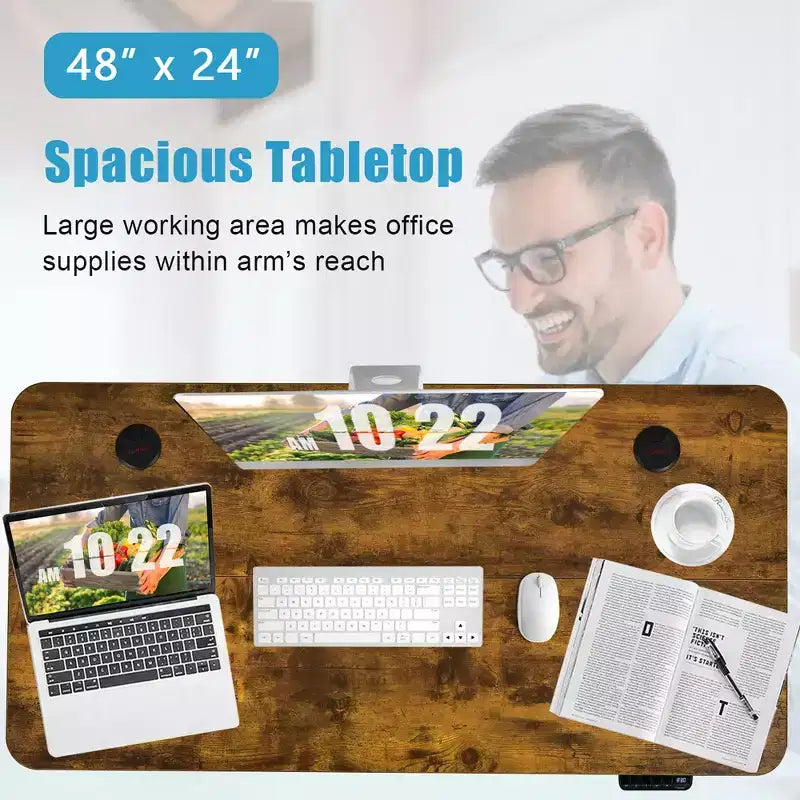 Bureau debout électrique 48 po réglable en hauteur avec panneau de commande et port USB Rustique/Noyer