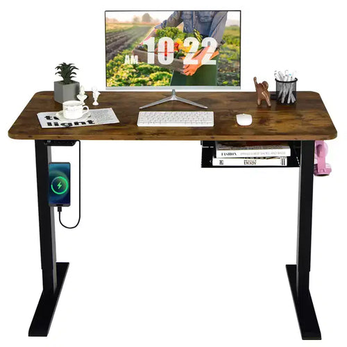 Costway 48'' Electric Standing Desk Height Adjustable w/ Control Panel & USB Port Rustic\Walnut