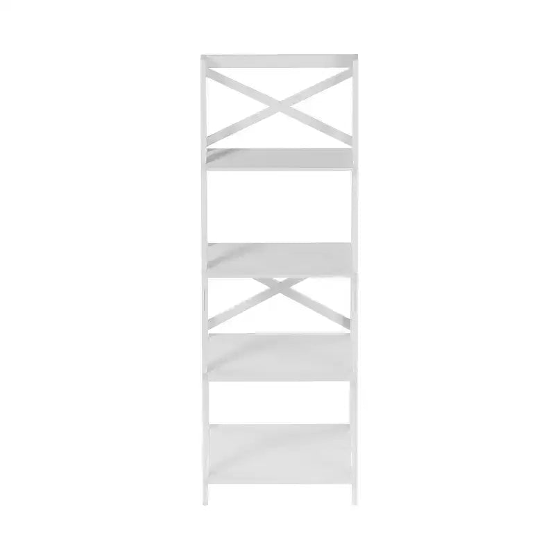 Étagère bibliothèque à 4 niveaux avec cadre en X Bibliothèque autoportante, Blanc