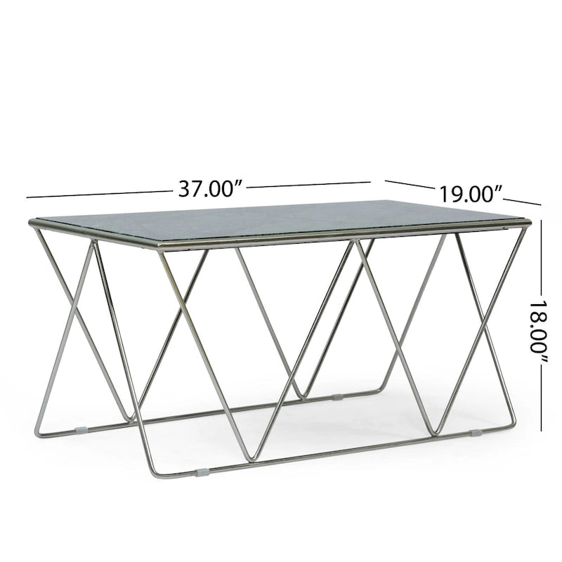 Table basse moderne glamour faite à la main avec plateau en marbre - 37,00 L x 19,00 P x 18,00 H