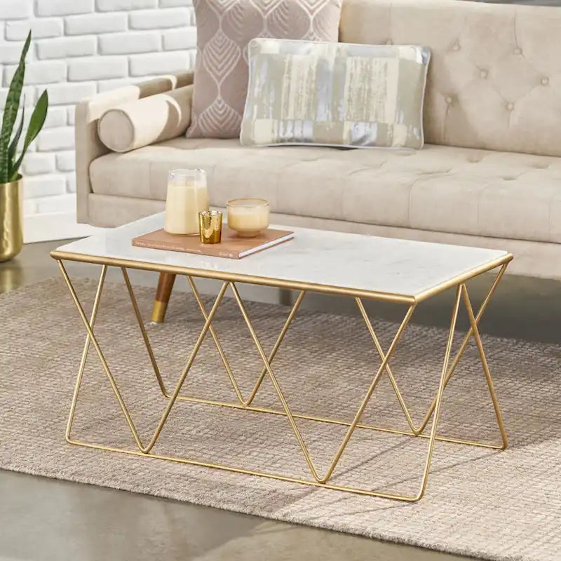 Table basse moderne glamour faite à la main avec plateau en marbre - 37,00 L x 19,00 P x 18,00 H