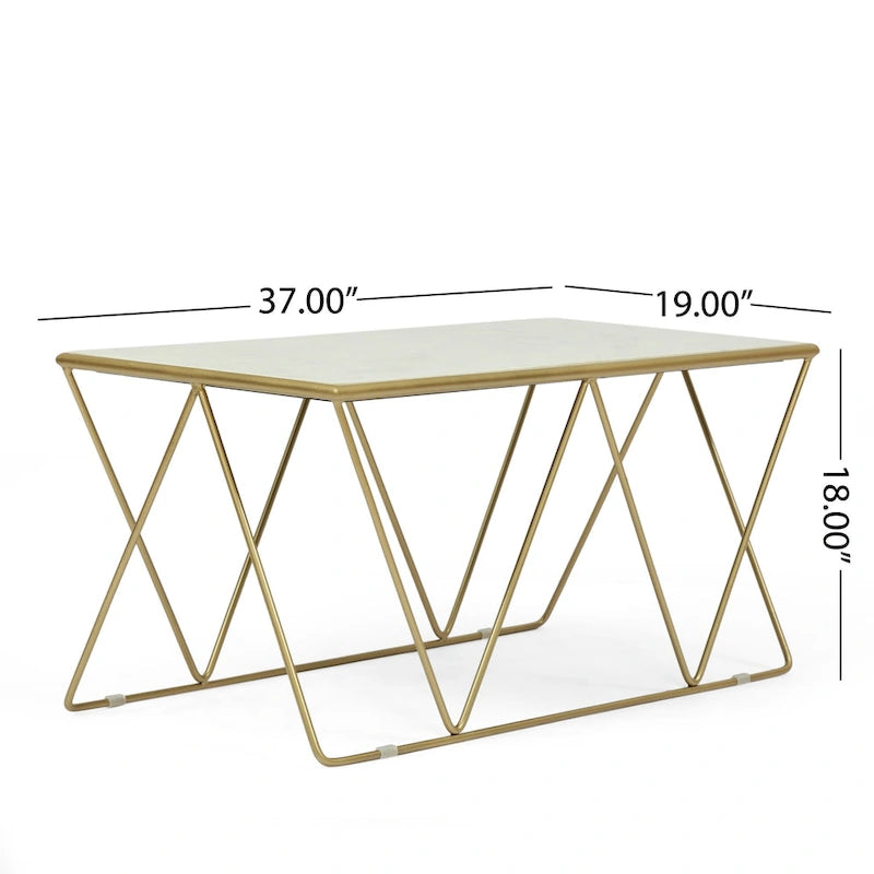 Table basse moderne glamour faite à la main avec plateau en marbre - 37,00 L x 19,00 P x 18,00 H