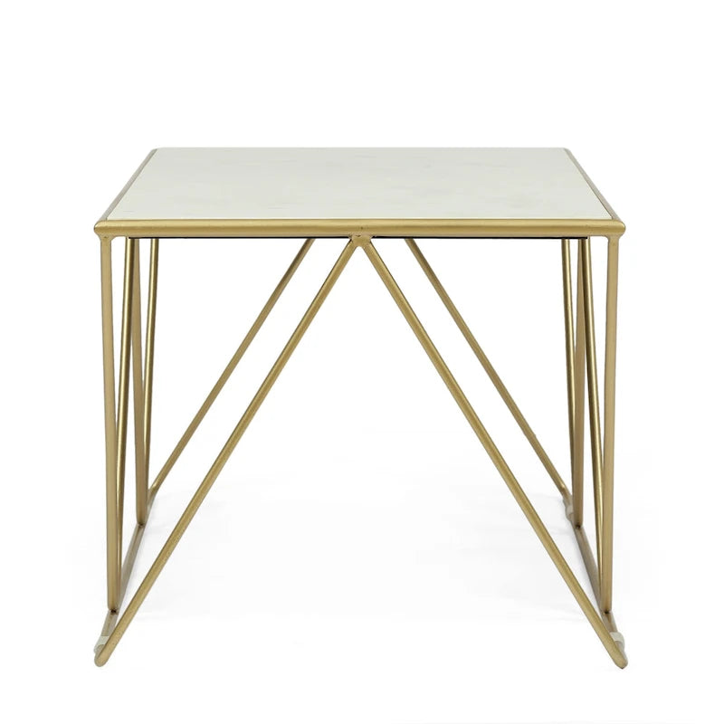 Table basse moderne glamour faite à la main avec plateau en marbre - 37,00 L x 19,00 P x 18,00 H