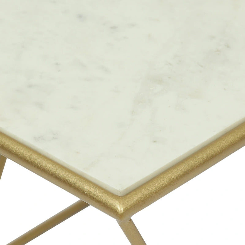 Table basse moderne glamour faite à la main avec plateau en marbre - 37,00 L x 19,00 P x 18,00 H