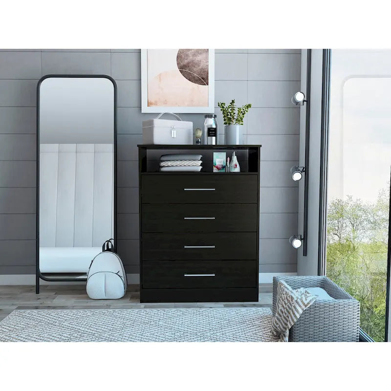 Commode continentale avec 4 tiroirs et quincaillerie métallique Meuble de rangement de coiffeuse