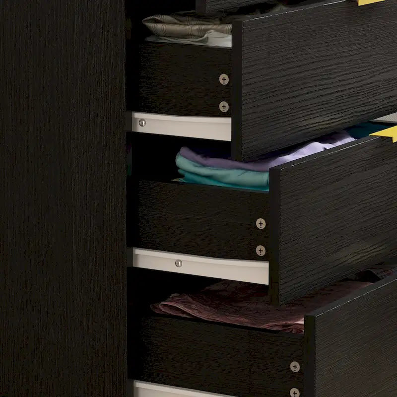 Commode à 5 tiroirs avec pieds en métal et rangement en bois