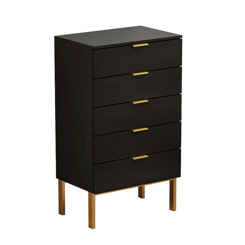 Commode à 5 tiroirs avec pieds en métal et rangement en bois