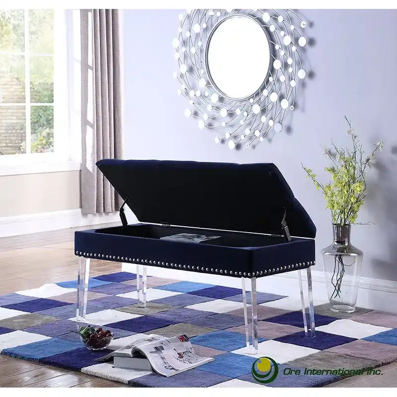 Banc de rangement capitonné mi-siècle de 45,7 cm